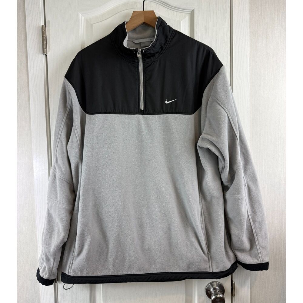 Nike Men's Large Gray Black Fleece Quarter Zip Pullover Jacket Vintage Swoosh